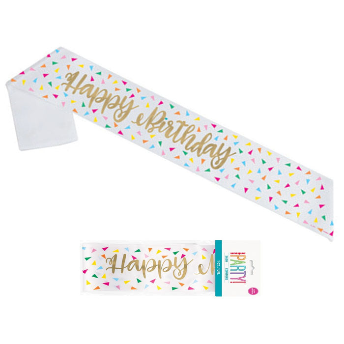 Gold Foil & Bright Triangle "Happy Birthday" Sash