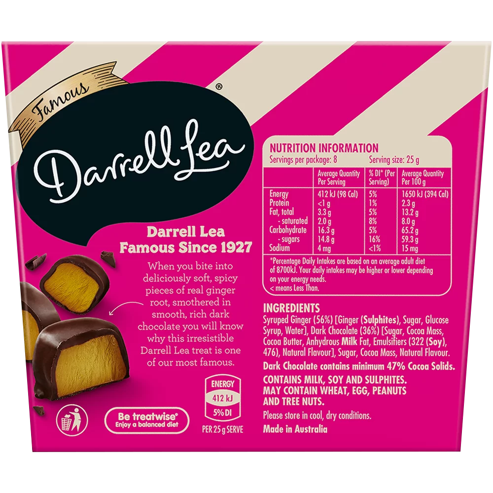 Darrell Lea Dark Ginger Box 200g