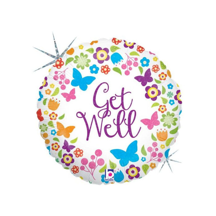 Butterflies & Flowers Get Well Foil Balloon – 18"