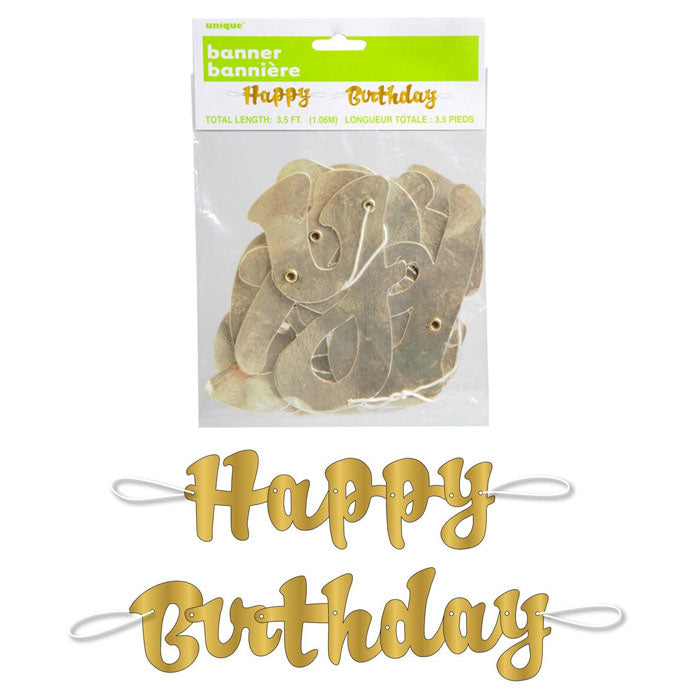 Happy Birthday Gold Foil Script Jointed Banner – 1.06m (3.5')