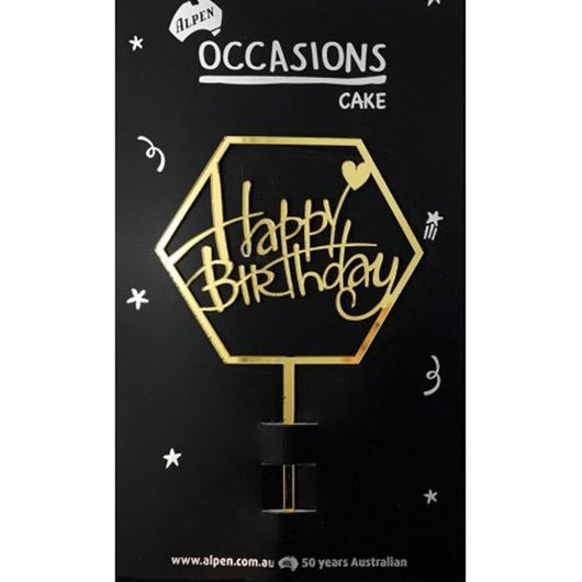 Cake Topper Happy Birthday Hexagon | The French Kitchen Castle Hill | Gold