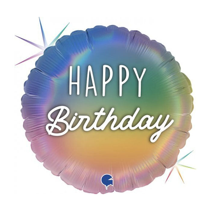 Pastel Rainbow Holographic "Happy Birthday" Foil Balloon – 45cm
