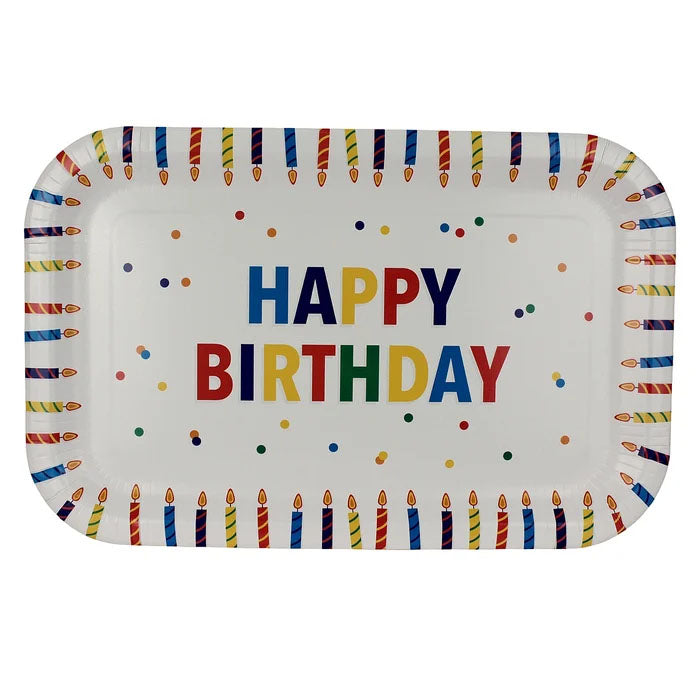 Happy Birthday Rectangular Paper Platters – 6 Pack
