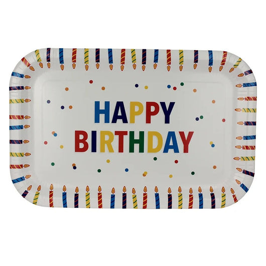 Happy Birthday Rectangular Paper Platters – 6 Pack