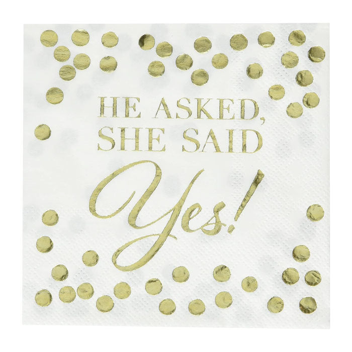 "He Asked, She Said Yes" Beverage Napkins 16pk