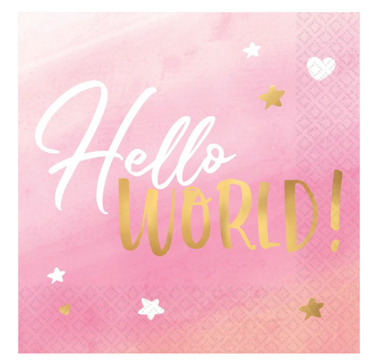Pink Hello World Napkin 16pk