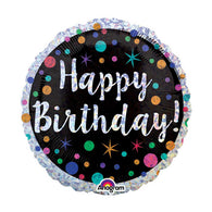 Happy Birthday Silver and Black Foil Balloon 45cm