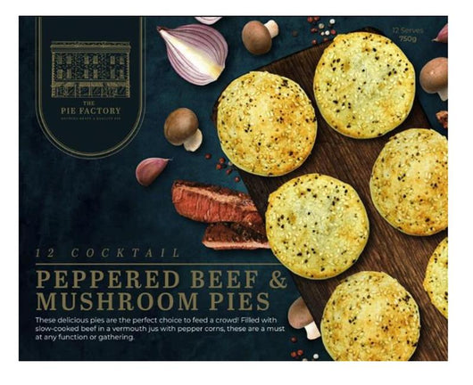 The Pie Factory Cocktail Peppered Beef & Mushroom Pies| 12 pk