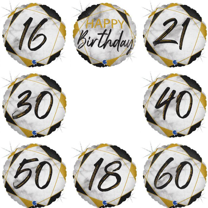 Black Marble Milestone Birthday | 18" Foil Balloon
