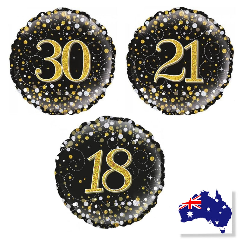 Sparkling Fizz Black & Gold Holographic Foil Balloon – 45cm