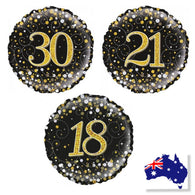 Sparkling Fizz Black & Gold Holographic Foil Balloon – 45cm