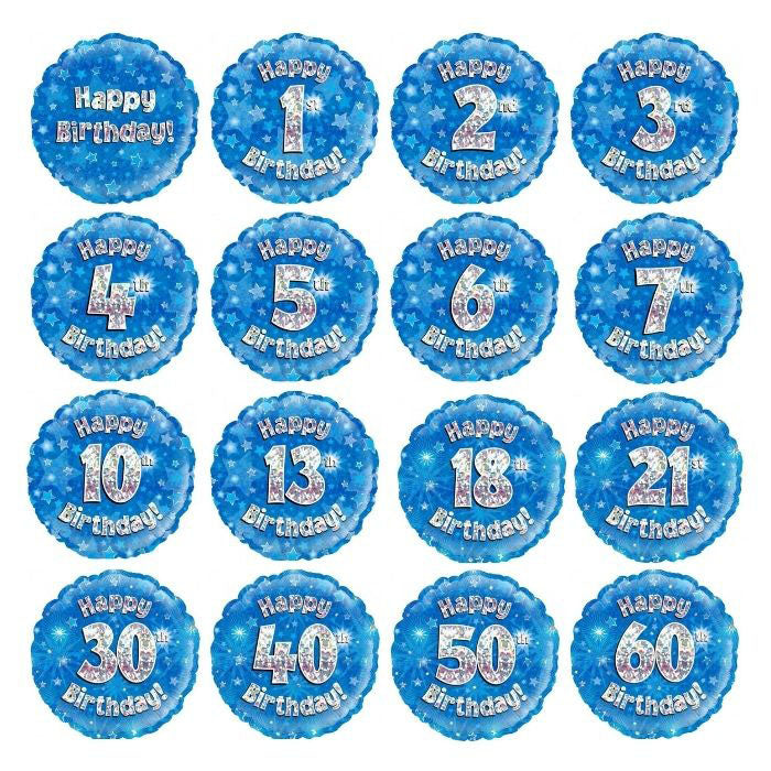 Blue Holographic Milestone Birthday | 18" Foil Balloon