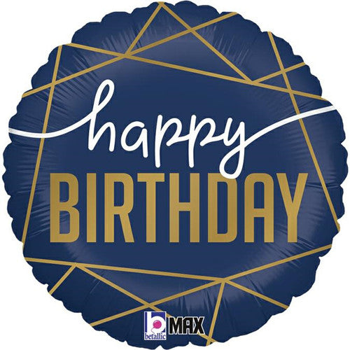 Navy Geometric Happy Birthday Balloon 18"