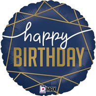 Navy Geometric Happy Birthday Balloon 18