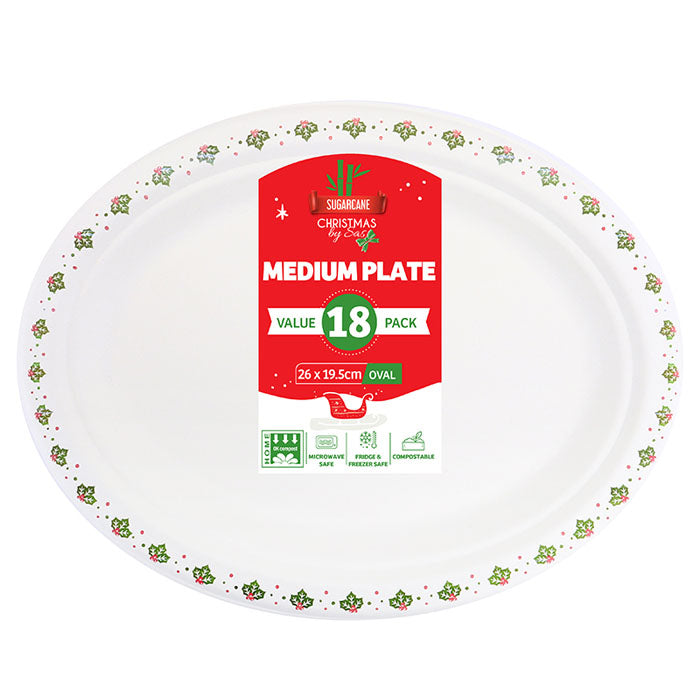 Sugarcane Christmas Oval Plates 18pk