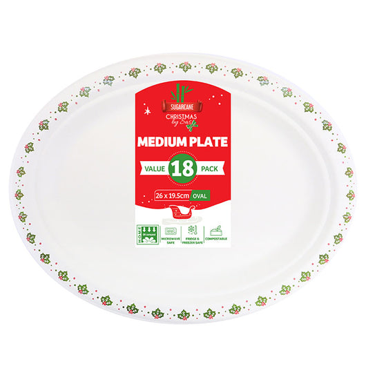 Sugarcane Christmas Oval Plates 18pk