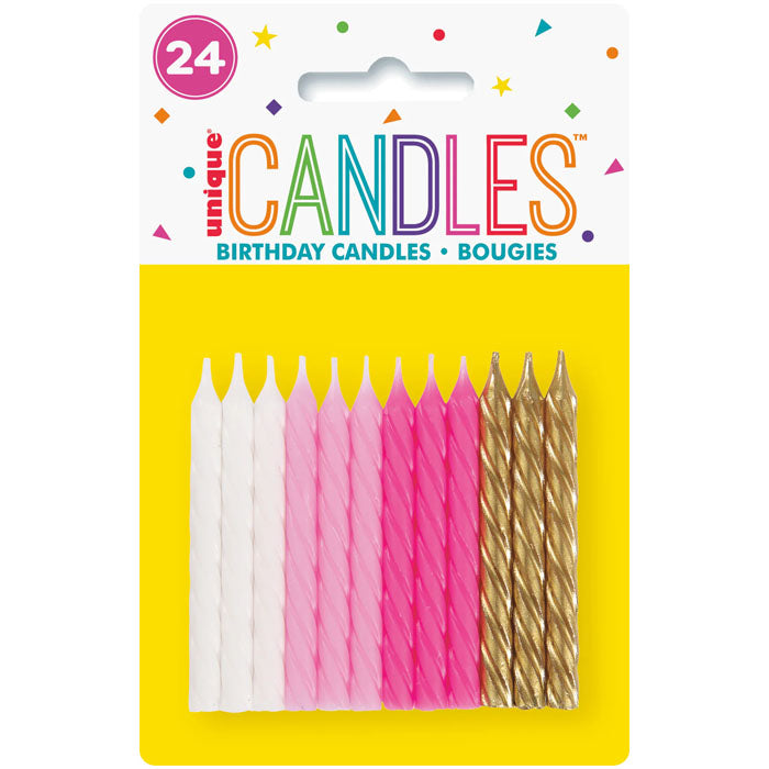 Pink and Gold Spiral Candles 24pk