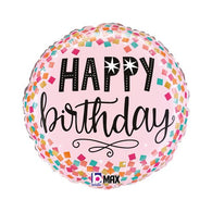 Happy Birthday Pink Confetti Foil Balloon 18