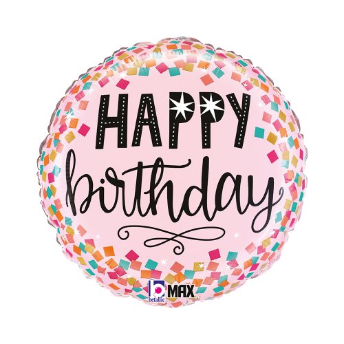 Happy Birthday Pink Confetti Foil Balloon 18