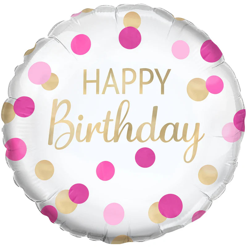Pink Gold Confetti Foil Happy Birthday Balloon 18"