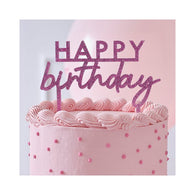 Pink Glitter Happy Birthday Cake Topper