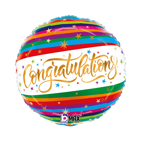 Rainbow Congratulations Striped Balloon 18"