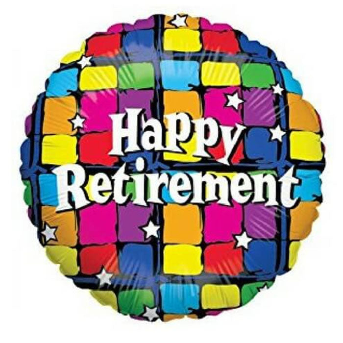 Happy Retirement Foil Balloon – 45cm Rainbow Grid Design