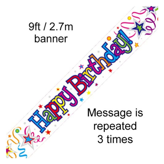 Happy Birthday Ribbon & Stars Banner – 2.7m