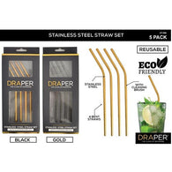 Draper Stainless Steel Straws Gold or Black 5pk