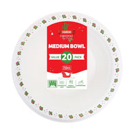 Sugarcane Christmas Round Bowls – 350mL (20 Pack, Holly Print)