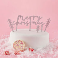 Silver Merry Christmas Cake Topper Set
