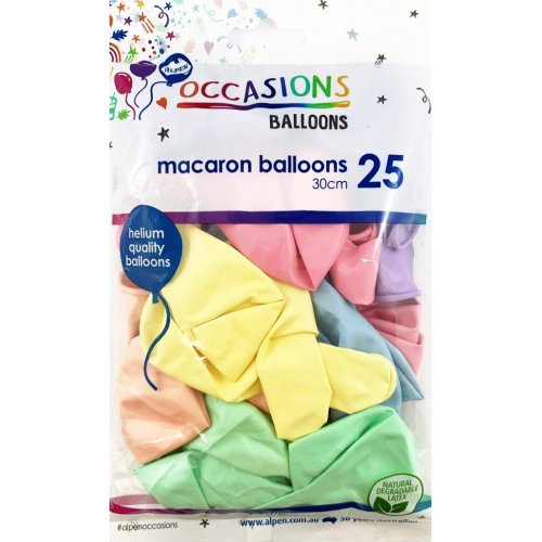 30cm Latex Balloons | Macaron Pack 25 | Pastels | Alpen | The French Kitchen Castle Hill