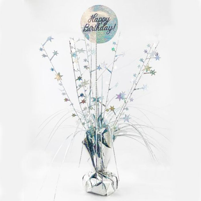 Silver Holographic Balloon Weight Centrepiece | Happy Birthday | The French Kitchen Castle Hill