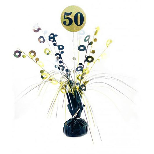 Black & Gold Balloon weight centrepiece | 50th | The French Kitchen Castle Hill