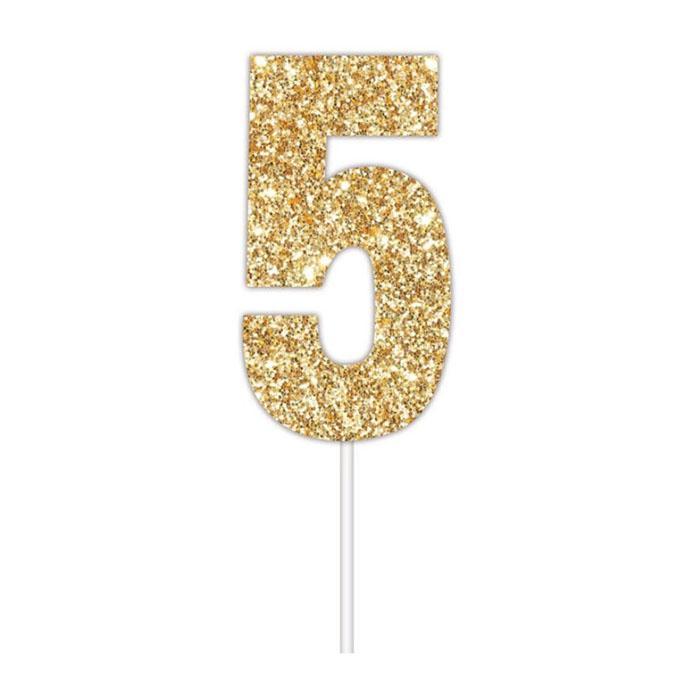 Glitter Numbers | Paper Cake Toppers | Gold 5 | Artwrap | The French Kitchen Castle Hill