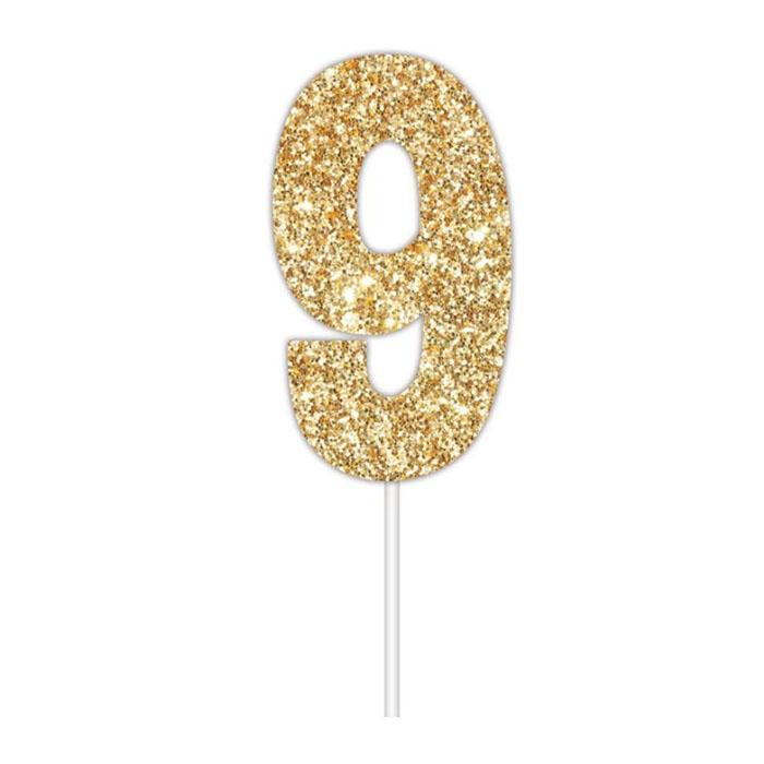 Glitter Numbers | Paper Cake Toppers | Gold 9 | Artwrap | The French Kitchen Castle Hill
