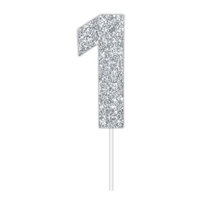 Glitter Numbers | Paper Cake Toppers | Silver 1 | Artwrap | The French Kitchen Castle Hill