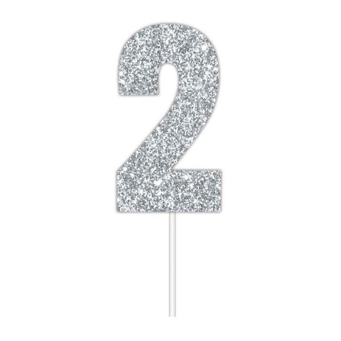 Glitter Numbers | Paper Cake Toppers | Silver 2 | Artwrap | The French Kitchen Castle Hill