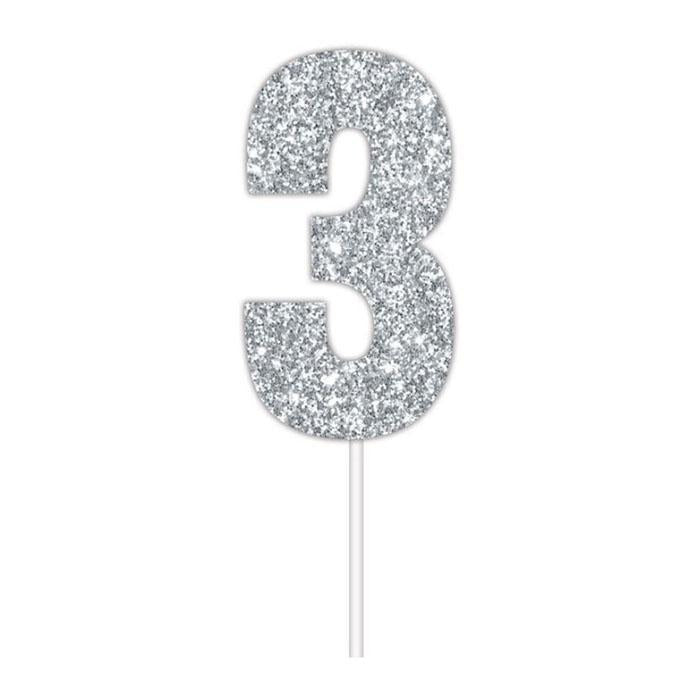 Glitter Numbers | Paper Cake Toppers | Silver 3 | Artwrap | The French Kitchen Castle Hill