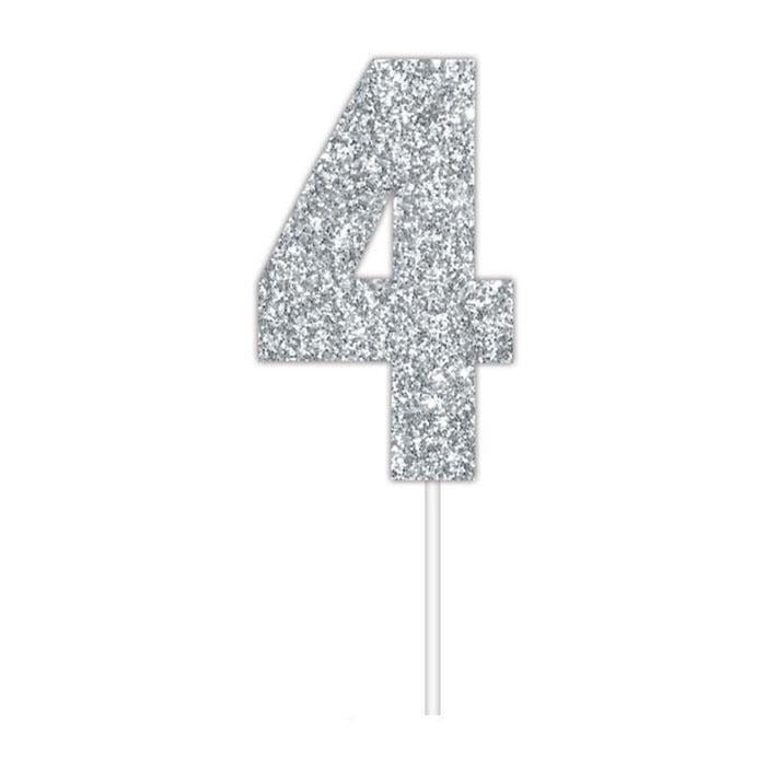Glitter Numbers | Paper Cake Toppers | Silver 4 | Artwrap | The French Kitchen Castle Hill