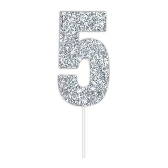 Glitter Numbers | Paper Cake Toppers | Silver 5 | Artwrap | The French Kitchen Castle Hill