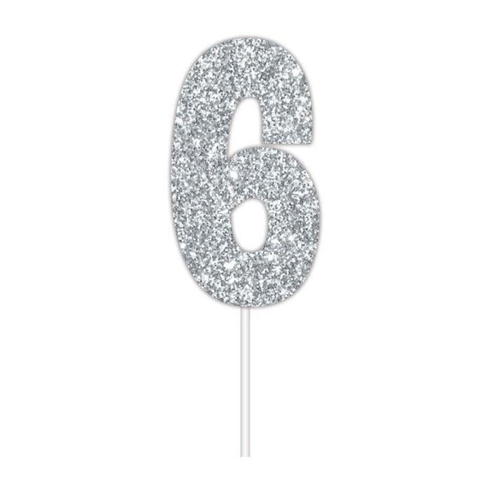 Glitter Numbers | Paper Cake Toppers | Silver 6 | Artwrap | The French Kitchen Castle Hill
