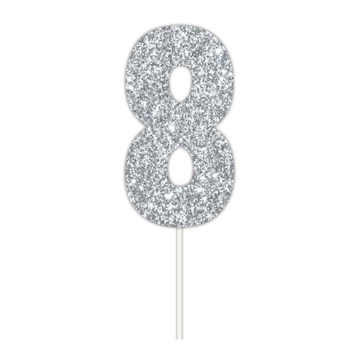 Glitter Numbers | Paper Cake Toppers | Silver 8 | Artwrap | The French Kitchen Castle Hill