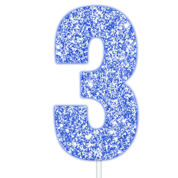 Blue Glitter Numbers | Paper Cake Toppers | 0-9