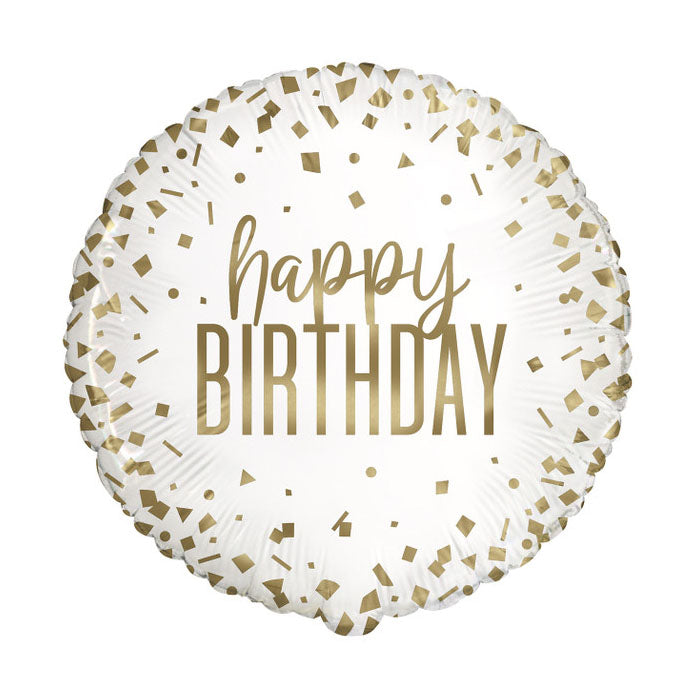 Happy Birthday Foil Balloon | White & Gold