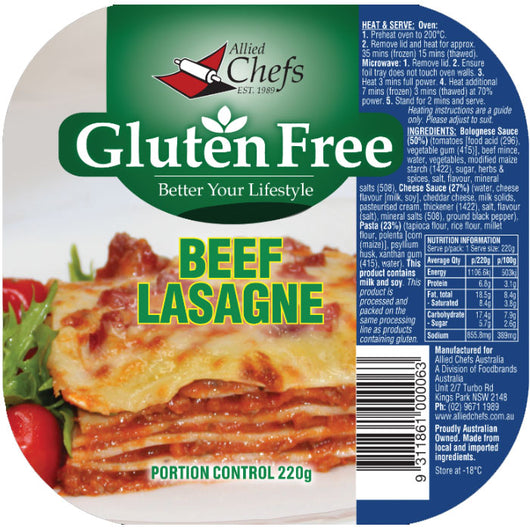 Beef Lasagne GF 220g | Gluten Free Allied Chef | The French kitchen Castle Hill