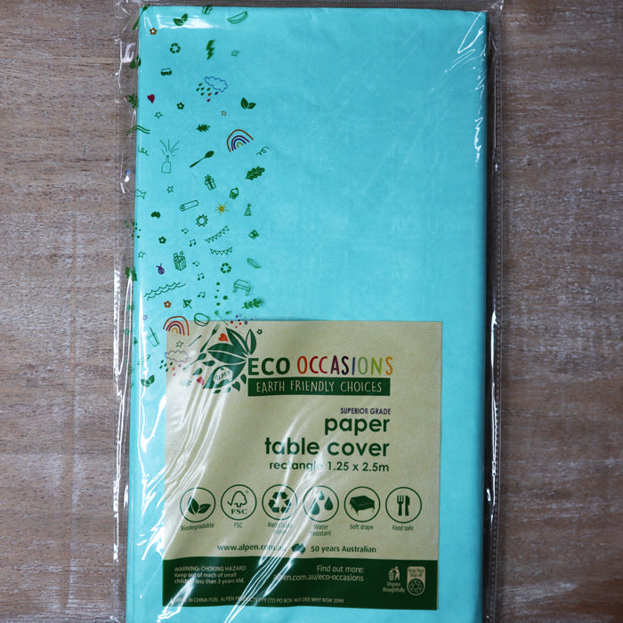 ECO Occasions table cloth | Teal kraft paper table cover | The French Kitchen Castle Hill