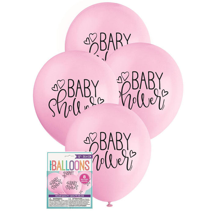 Baby Shower Latex Balloons | Pink 8pk