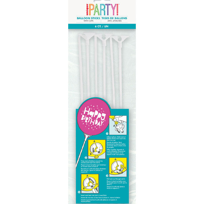 Balloon Sticks with Cups | 6 pack