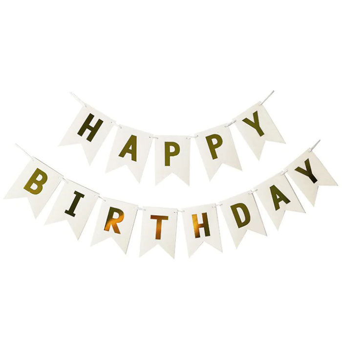 Happy Birthday Bunting | White & Gold